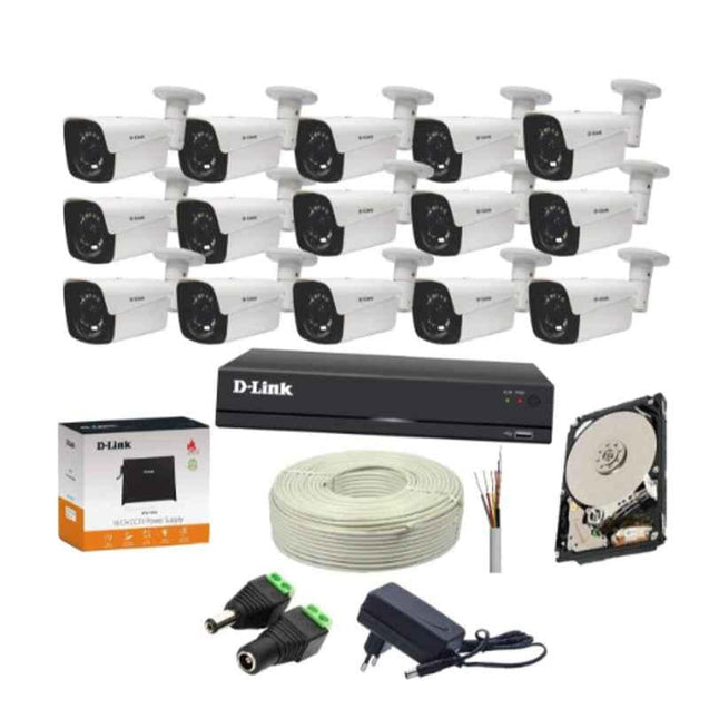 D-Link 2MP CCTV Camera Kit with 15 Pcs Bullet Camera, 1 Pc 16 Channel DVR, 1 Pc 2TB Hard Drive & All Accessories