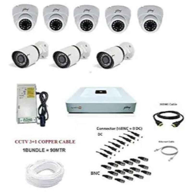 Godrej See Thru 1080p Full HD White CCTV Camera Kit without Hard Disk, Godrej 2MP 5 DOME 3BULLET