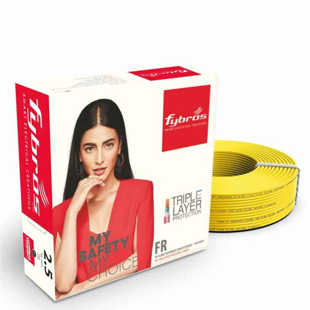 Fybros 2.5 Sqmm 180m Yellow Single Core FR PVC Insulated Multistrands Industrial Cable, FWC1018