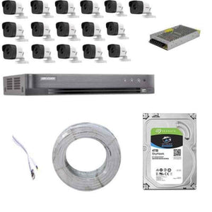 Hikvision 5MP 16 Pcs Bullet Camera with Audio Recording, 16 Channel DVR & 4 TB HDD with (3+1) Cable Roll, Neotech 16 CH Power Supply & BNC & DC Full Combo Kit
