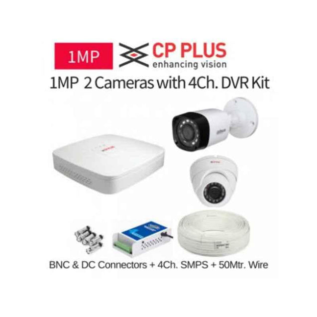 CP Plus 2 Cameras 1MP with 4 Channel DVR Combo Kit