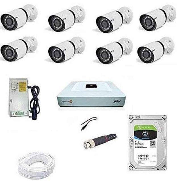 Godrej See Thru 1080P Full HD White CCTV Camera Kit with 2TB Hard Disk, GODREJ2MP8BULLET2TBHD