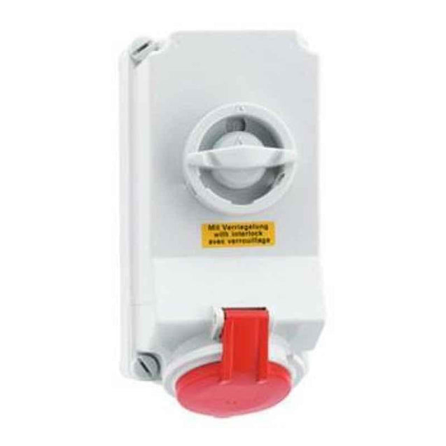 Neptune 32A 5 Pin IP44 Industrial Surface Mounting Socket Outlet Interlocked, 16043