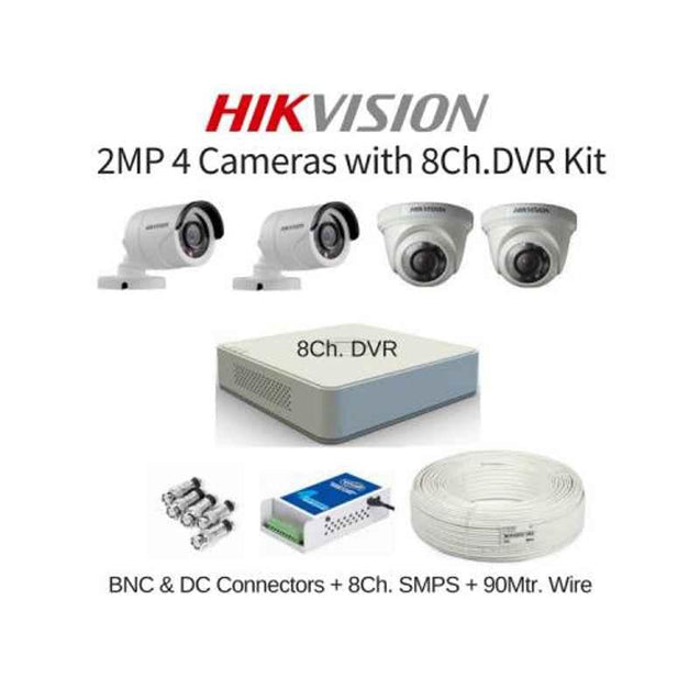 Hikvision 2MP 2 Dome & 2 Bullet Camera & 8 Channel DVR Kit with all Accessories