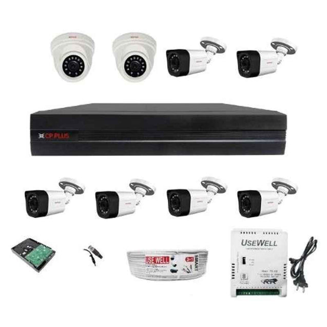 CP Plus 1.3MP White & Black 6 Bullet & 2 Dome Camera with 8 Channel DVR Kit
