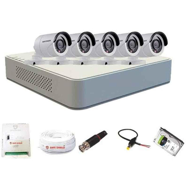 Hikvision 8 Channel Dvr With 5 Bullet Cctv Camera With Speedlink Cable & Power Supply Surveillance Kit