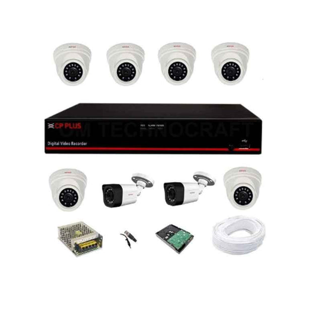 CP Plus 1.3MP White & Black 6 Dome & 2 Bullet Camera with 8 Channel DVR & Hard Drive Kit, B01NH5B7WX