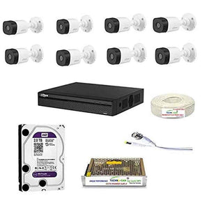 Dahua 8 Pcs 2MP Bullet Camera, 8 Channel DVR, 8 Channel Power Supply, CCTV Wire Roll, BNC Connectors, 8 Pcs DC Connectors & 2TB Hard Disc Kit