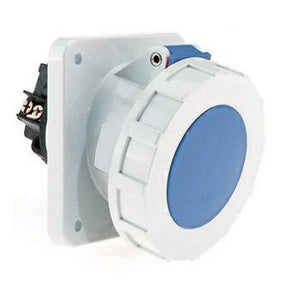 Neptune 63A 3 Pin IP67 Industrial Panel Mounting Angled Socket Outlet, 12001