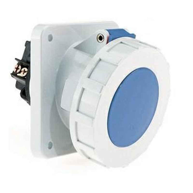 Neptune 125A 3 Pin IP67 Industrial Panel Mounting Angled Socket Outlet, 12100