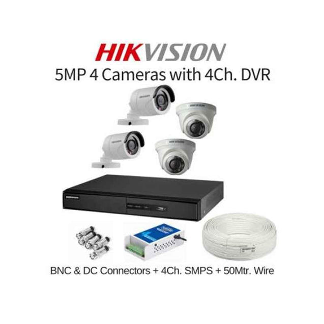 Hikvision 4 Cameras 5MP with 4 Channel DVR Combo Kit