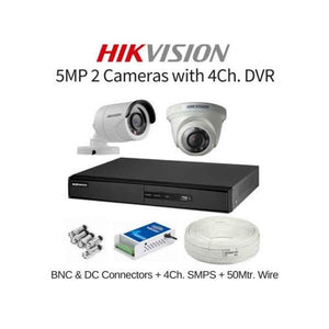 Hikvision 2 Cameras 5MP with 4 Channel DVR Combo Kit
