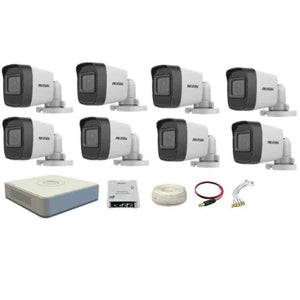 Hikvision 2MP 8 Pcs Outdoor Bullet Camera Set with 8 CH DVR, Co-Axial Cable, Power Supply, BNC & DC