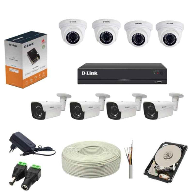 D-Link 2MP CCTV Camera Kit with 4 Pcs Dome Camera, 4 Pcs Bullet Camera, 1 Pc 8 Channel DVR, 1 Pc 2TB Hard Drive & All Accessories